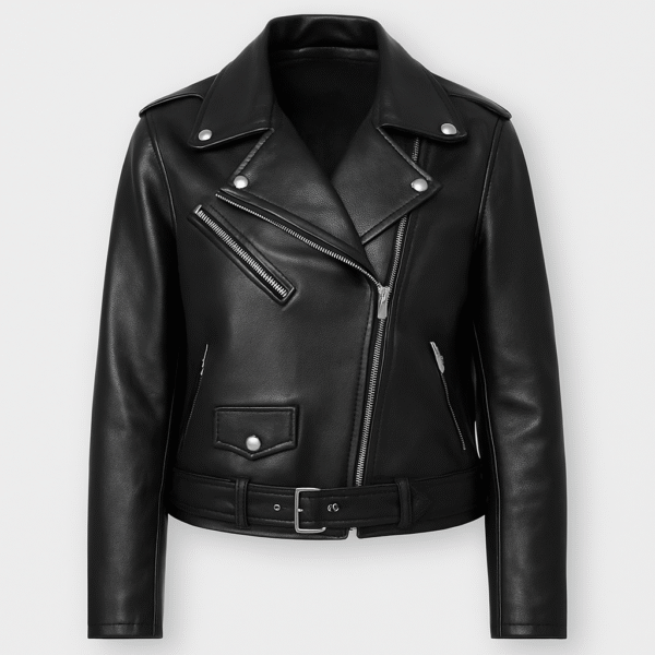 Sheep Leather Black Biker Jacket - Women