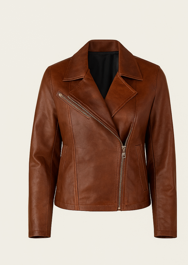 Leather Red Brown Biker Jacket - Womens - Image 2