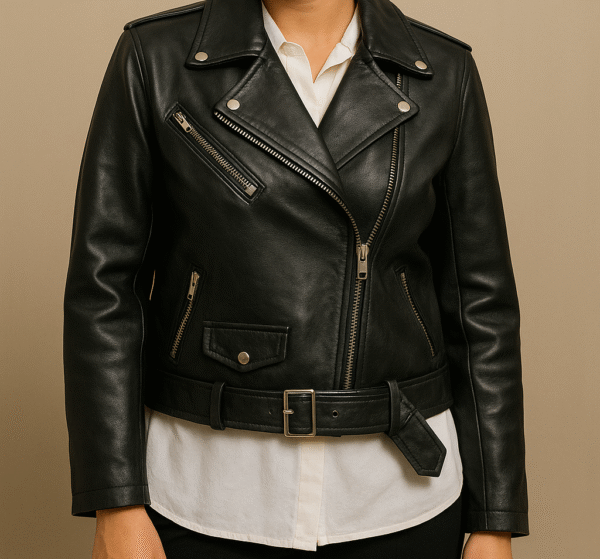 Sheep Leather Black Biker Jacket - Women - Image 2