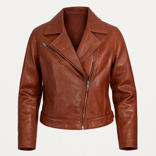 Leather Red Brown Biker Jacket - Womens