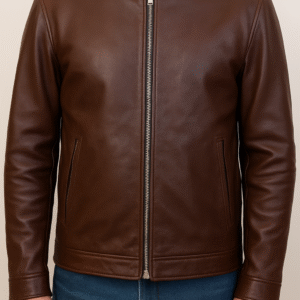 GCI-BRN Elegant Plain Leather Jacket – Men