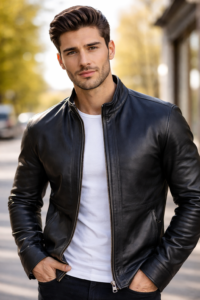 995-BLK Casual Black Leather Jacket for Men