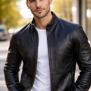 995-BLK Casual Black Leather Jacket for Men